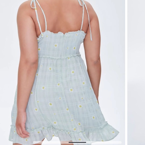 New Forever 21 Green Floral Tiered Daisy Sundress Mini V Neck Summer Cottagecore - Picture 10 of 10